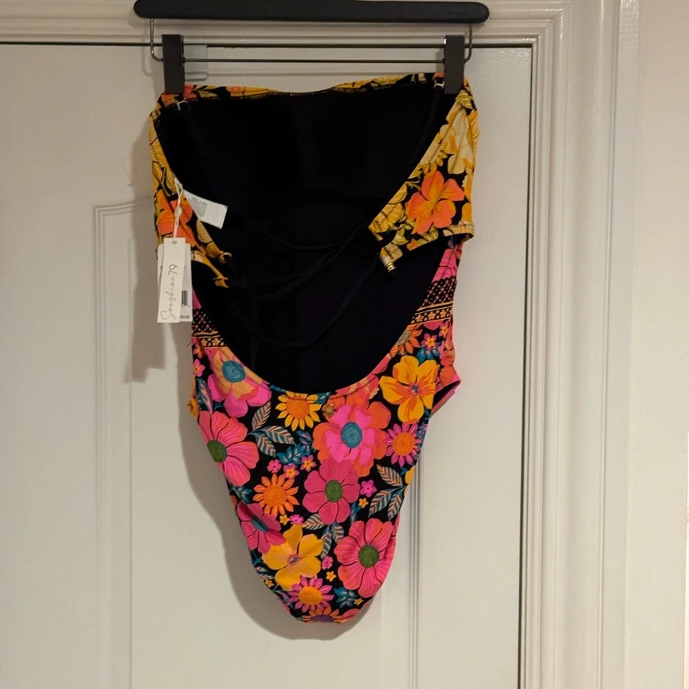 NWT Sunshine 79 Flower Power Bandeau One‎ Piece Bathing Suit Size 12